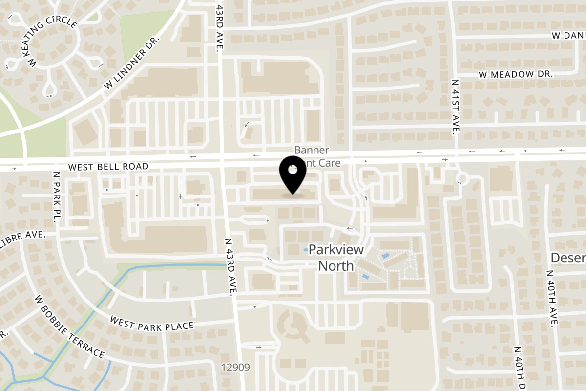 Map showing the location of Desert Island Eatery on 4227 W Bell Rd in Phoenix